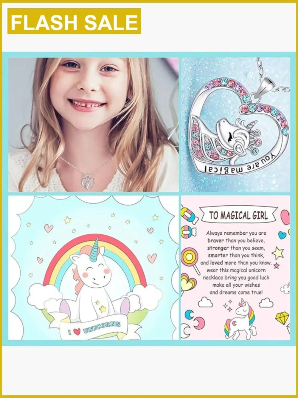 Magical Unicorn Crystal Heart Pendant Necklace for Girls
